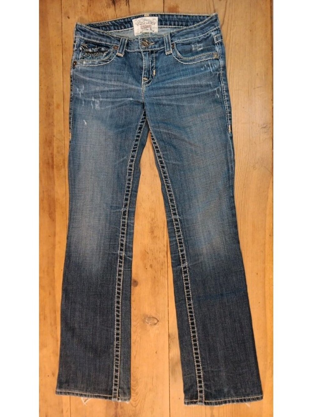 Big Star Liv Slim Boot Jean Women 29XL Thick Stitch 32" X 34" Western Bling